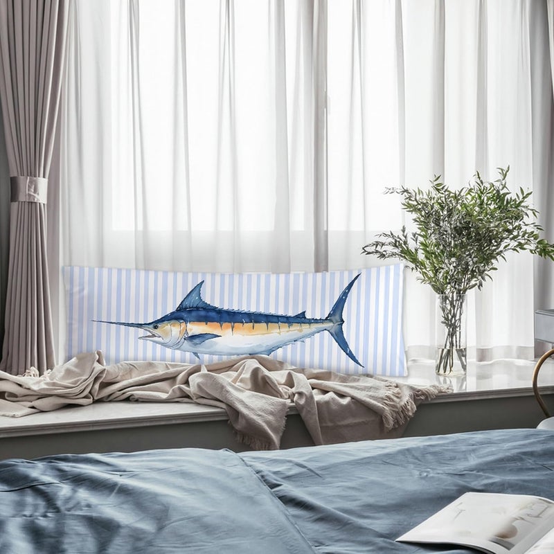 Exqcom Store Nautical Coastal Ocean Fish Body Pillow Covers 20x54, Coastal Room Decor, Preppy Beach Blue Striped Marlin Fish Long Body Pillow Case Cover with Hidden Zipper for Women Men Adults - Image 5